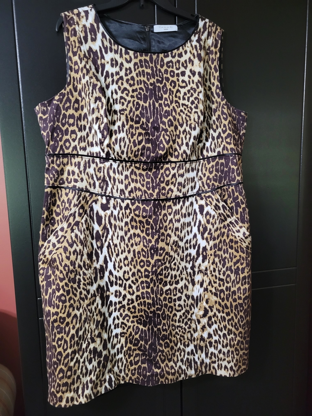Tahari Leopard Print Sleeveless Midi Dress - Brown/Black